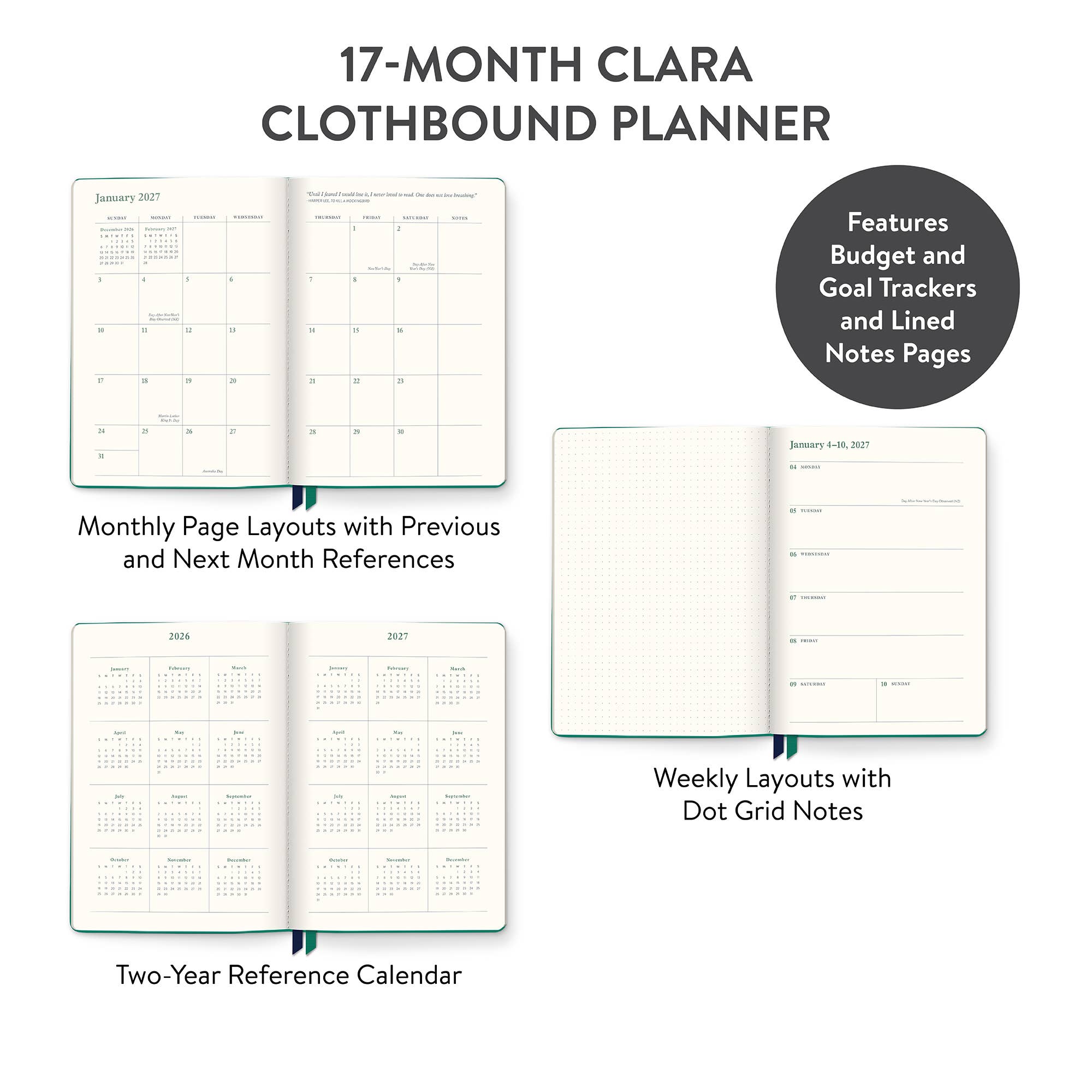 2027 Cascading Plumes Clara Clothbound Planner
