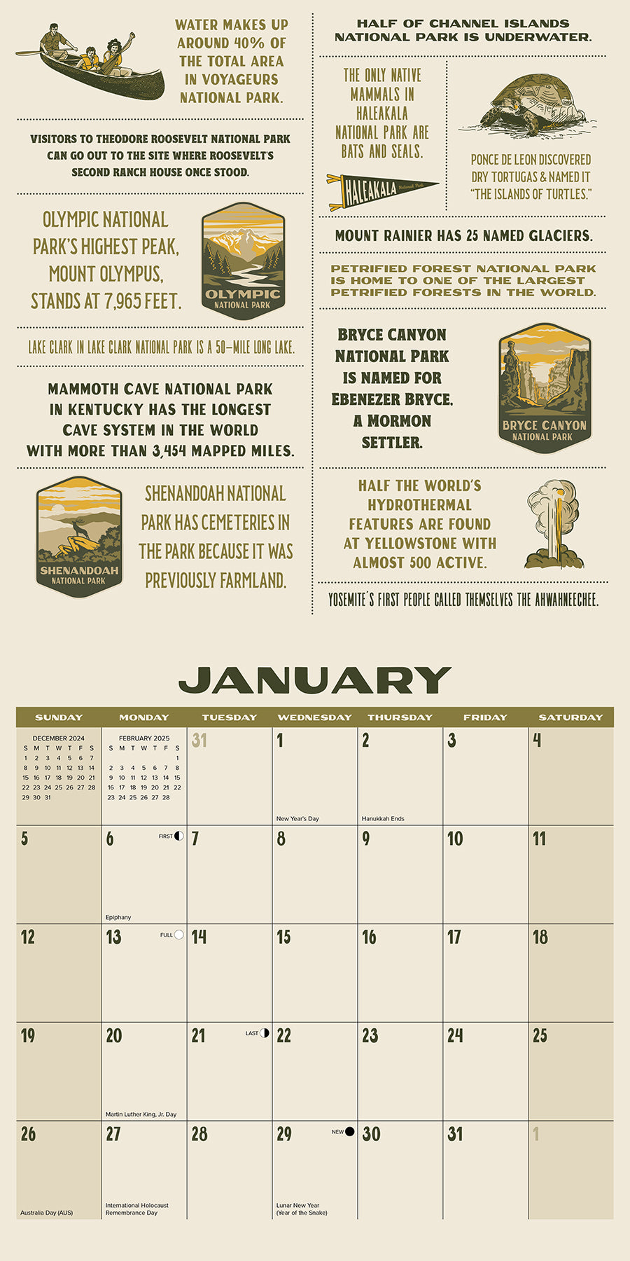 2025 National Park Trivia - Square Wall Calendar