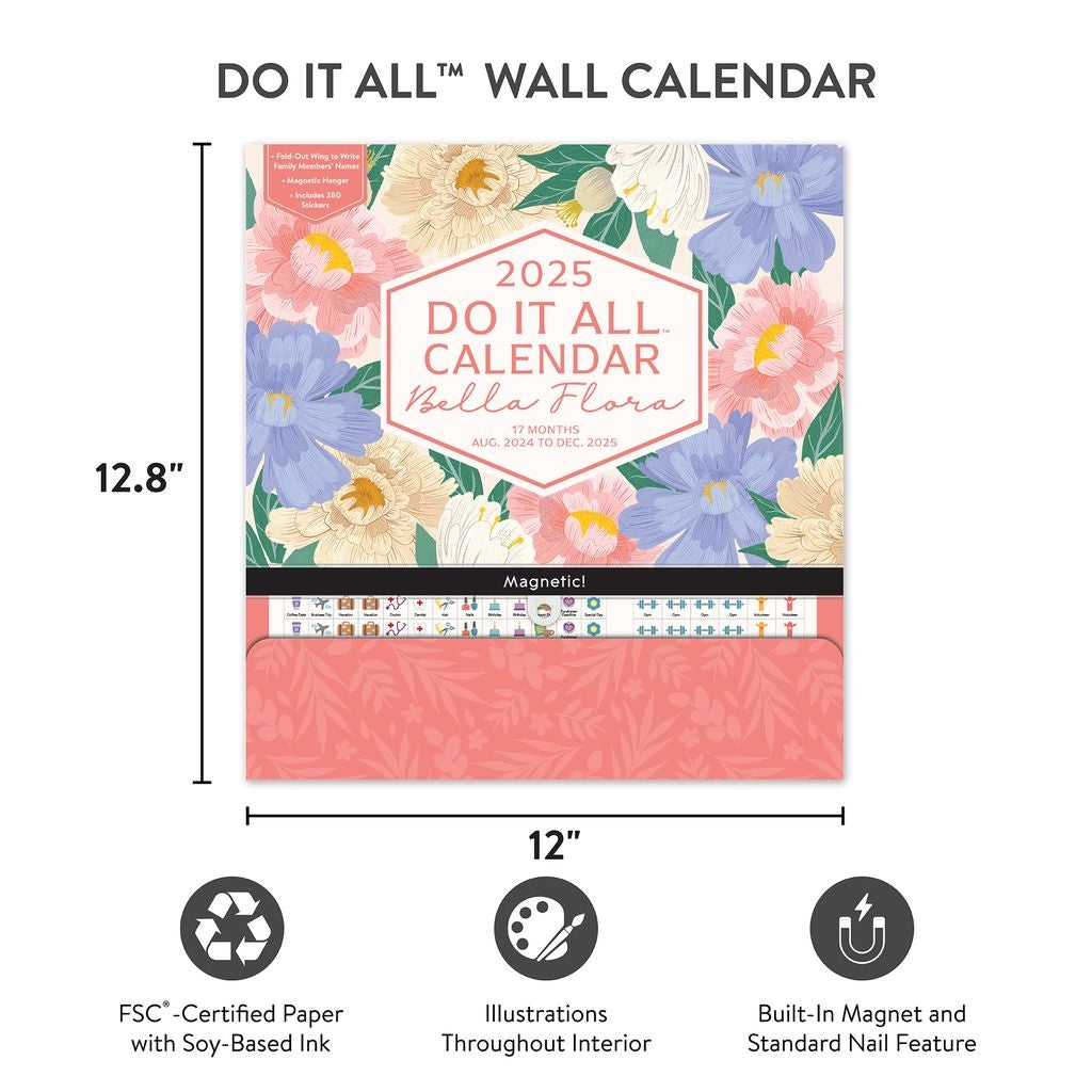 2025 Bella Flora Do It All Wall Family Planner - Deluxe Wall Calendar by Orange Circle Studio