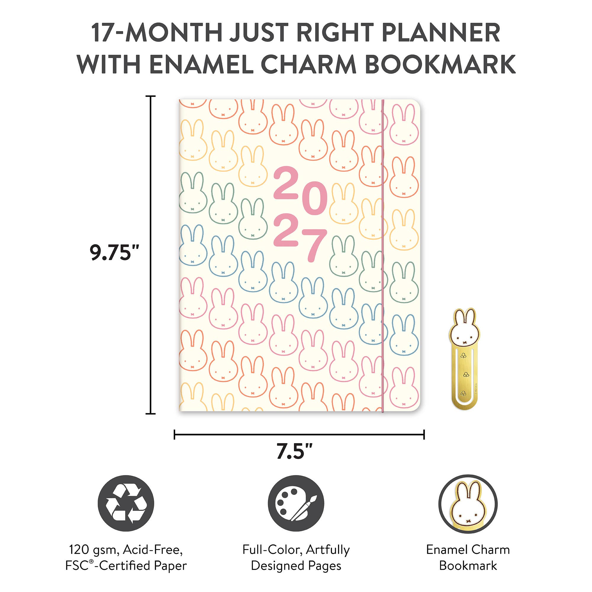 2027 Miffy A Year in Color Just Right Monthly Planner with Enamel Charm Bookmark