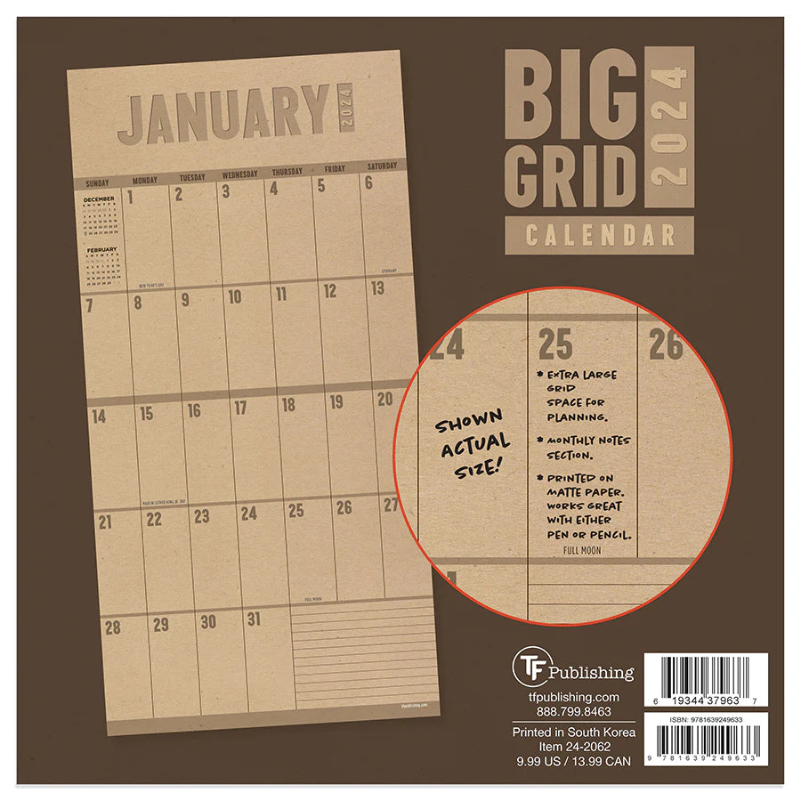 2024 Big Grid-Kraft - Mini Wall Calendar