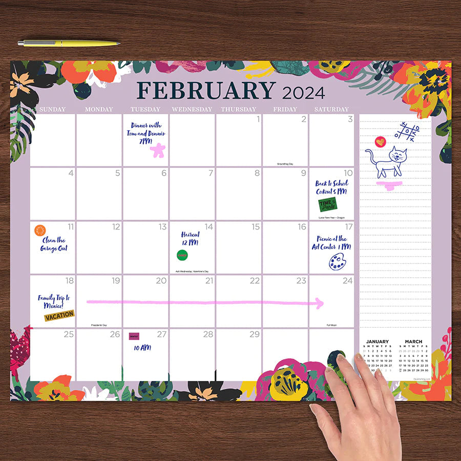 2024 Floral - Large Monthly Desk Pad Blotter Calendar
