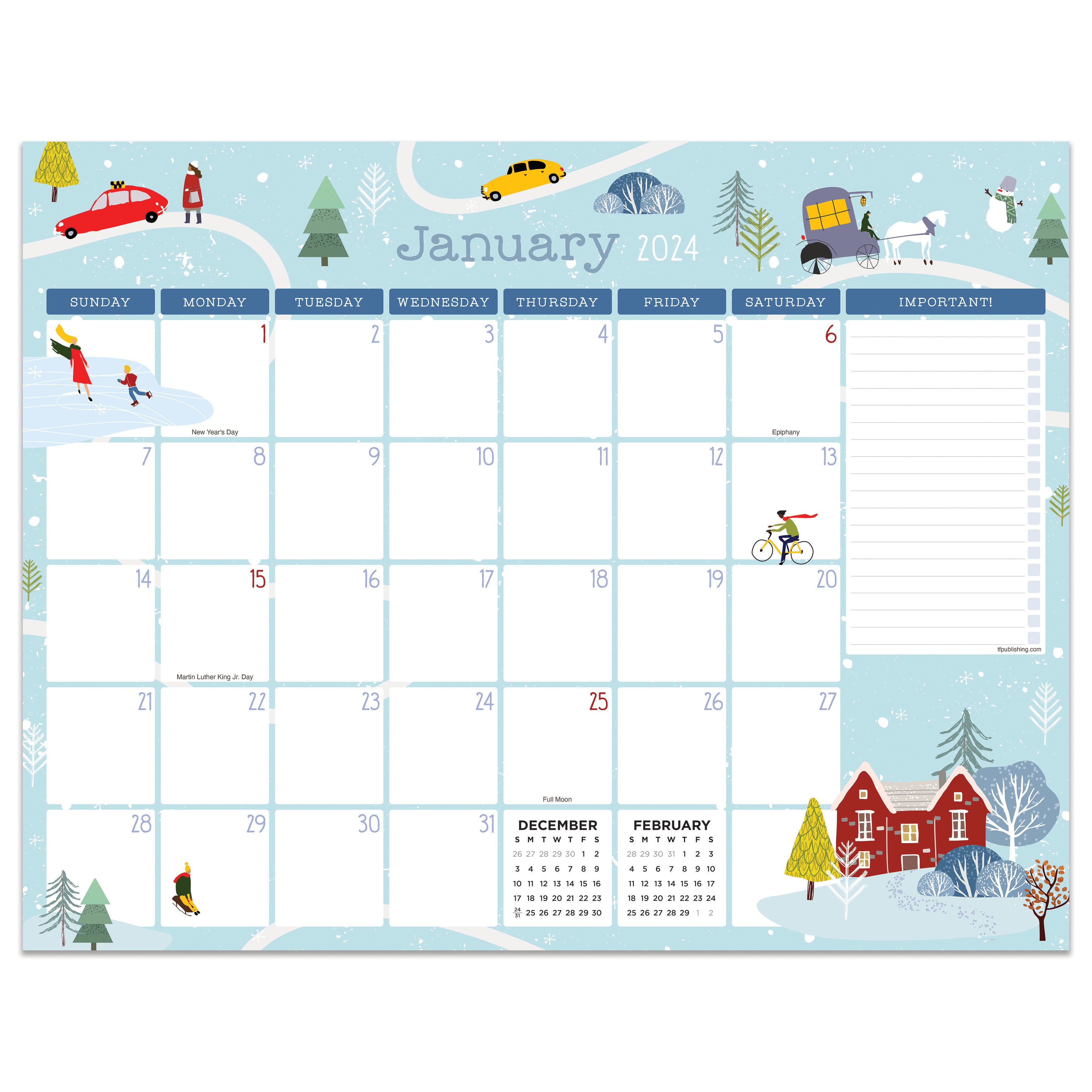 2024 Folk Love - Monthly Medium Desk Pad Blotter Calendar