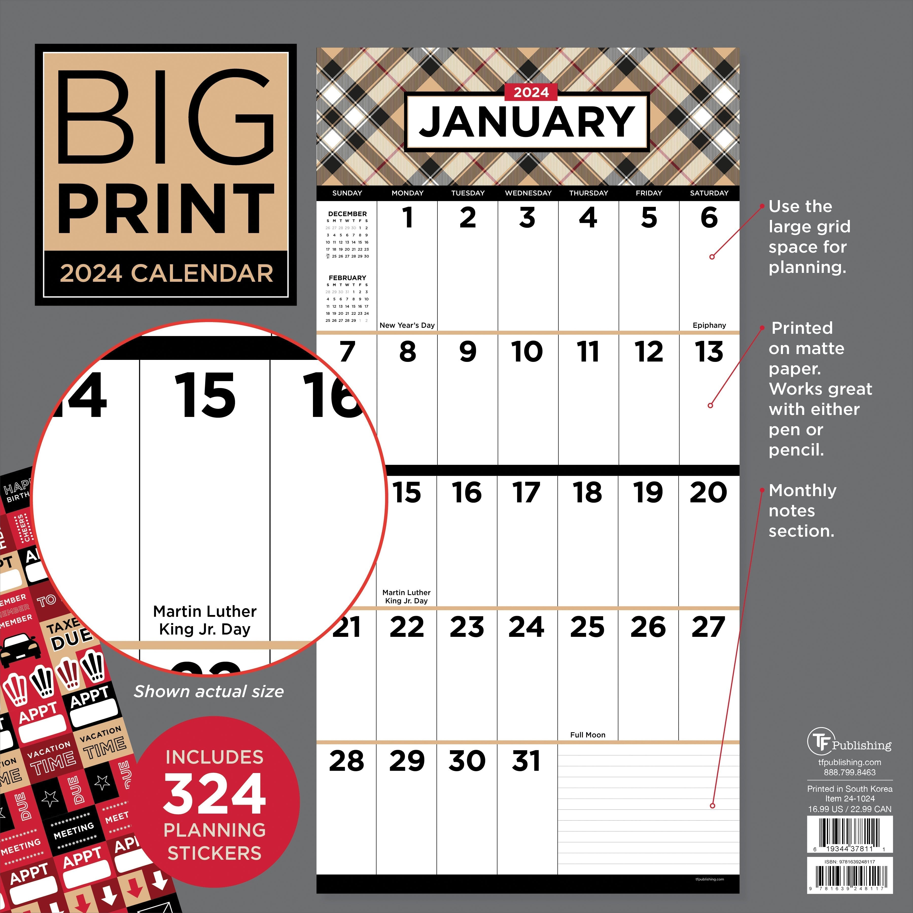2024 Big Print - Square Wall Calendar
