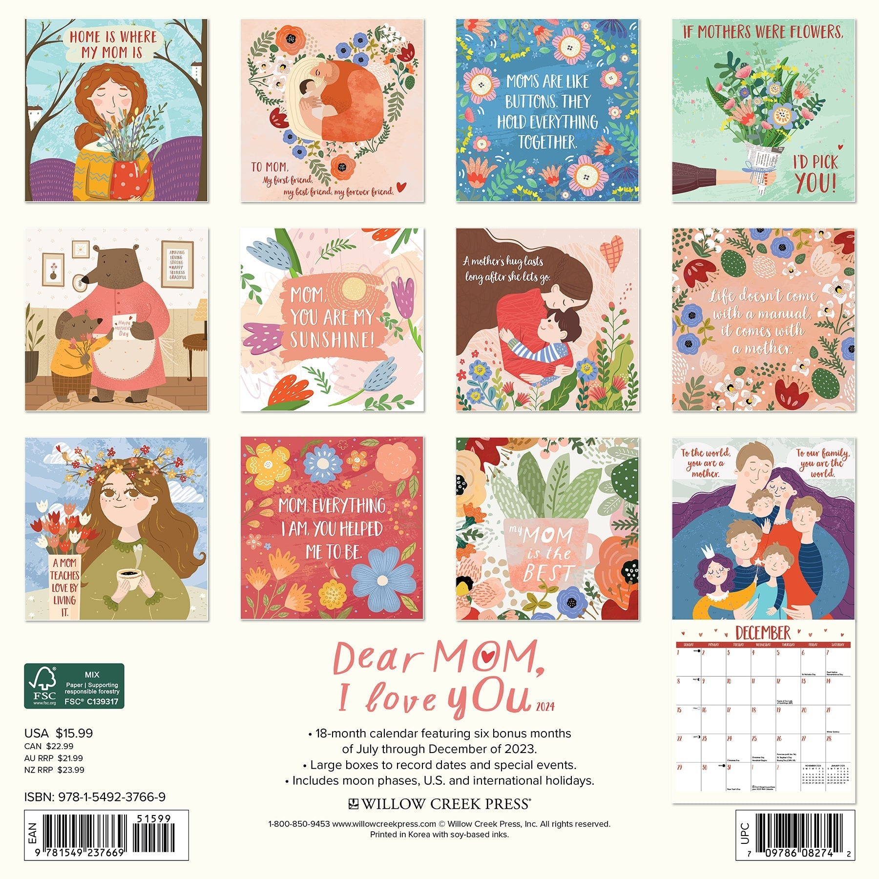 2024 Dear Mom, I Love You - Wall Calendar