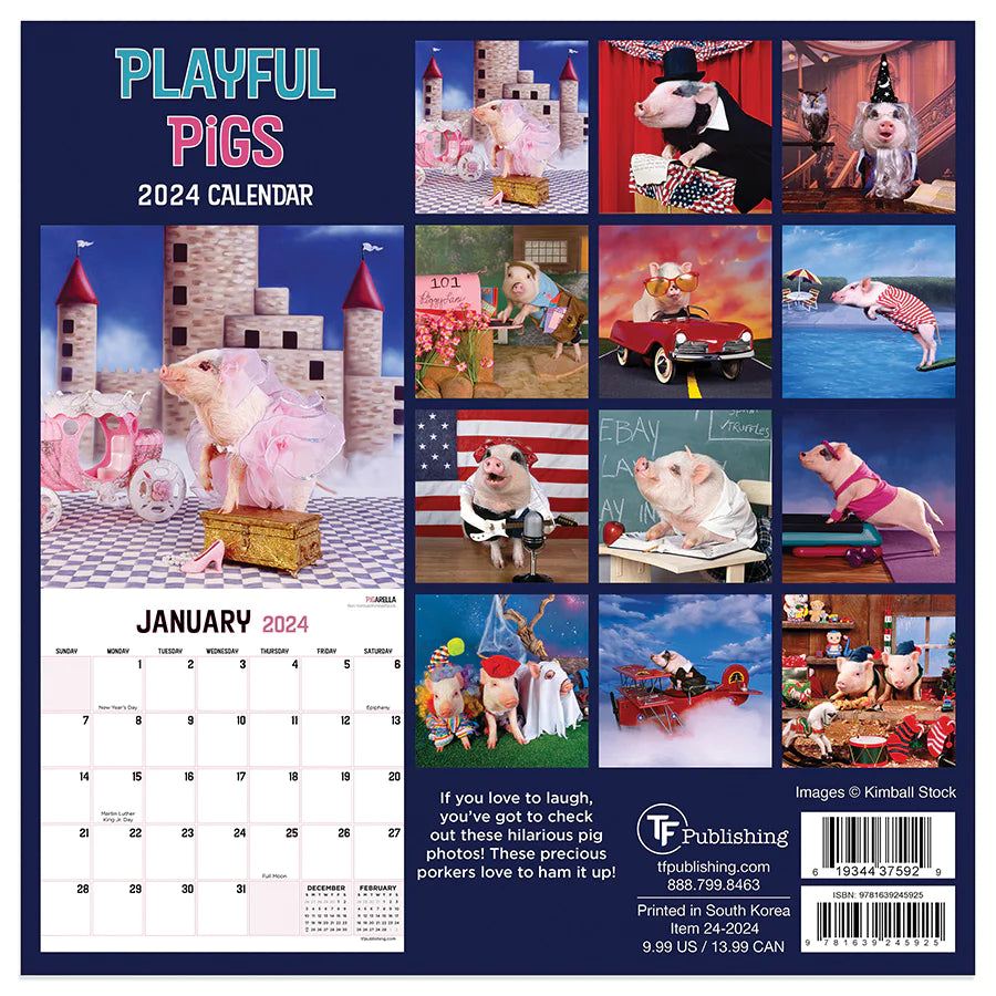2024 Playful Pigs - Mini Wall Calendar