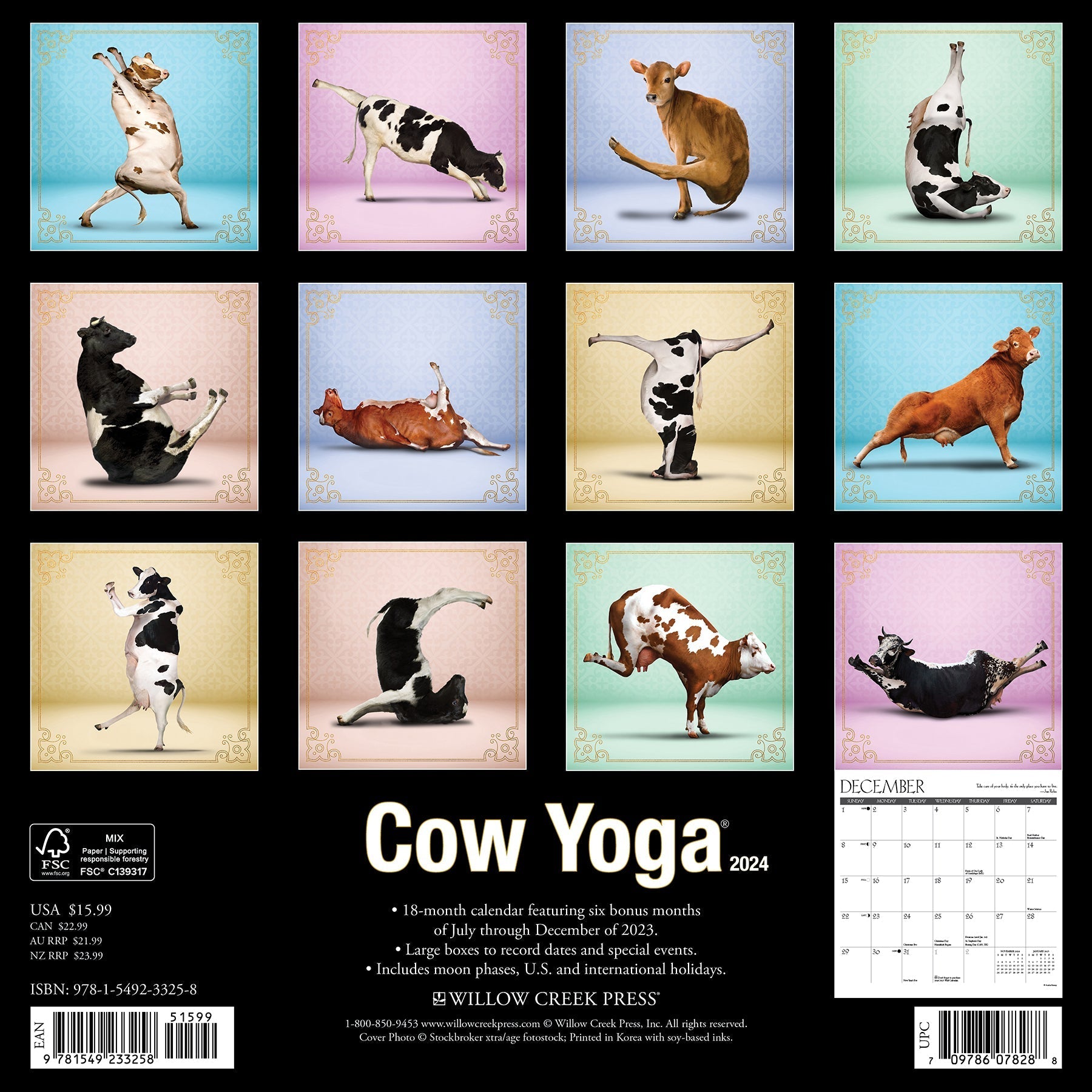 2024 Cow Yoga - Wall Calendar