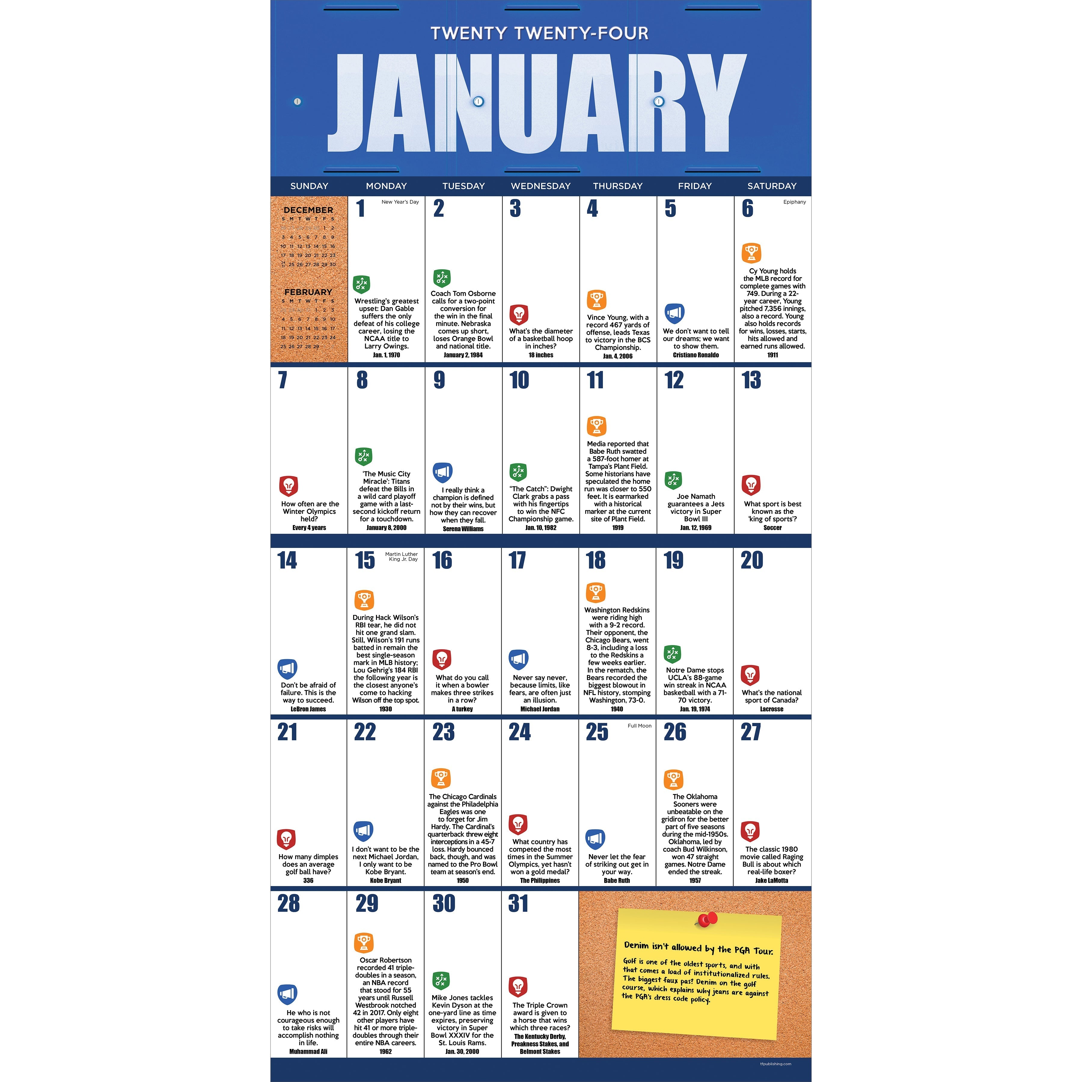 2024 Sports Facts & Trivia - Square Wall Calendar