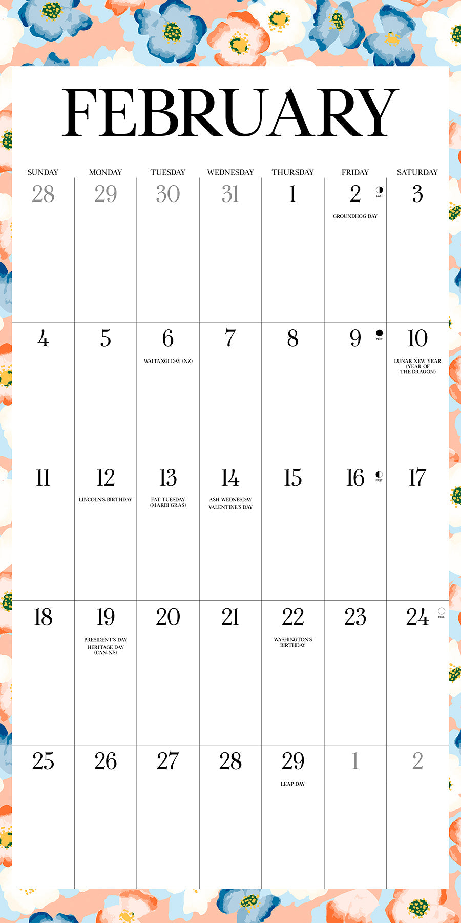 2024 Big Print Flowers - Wall Calendar