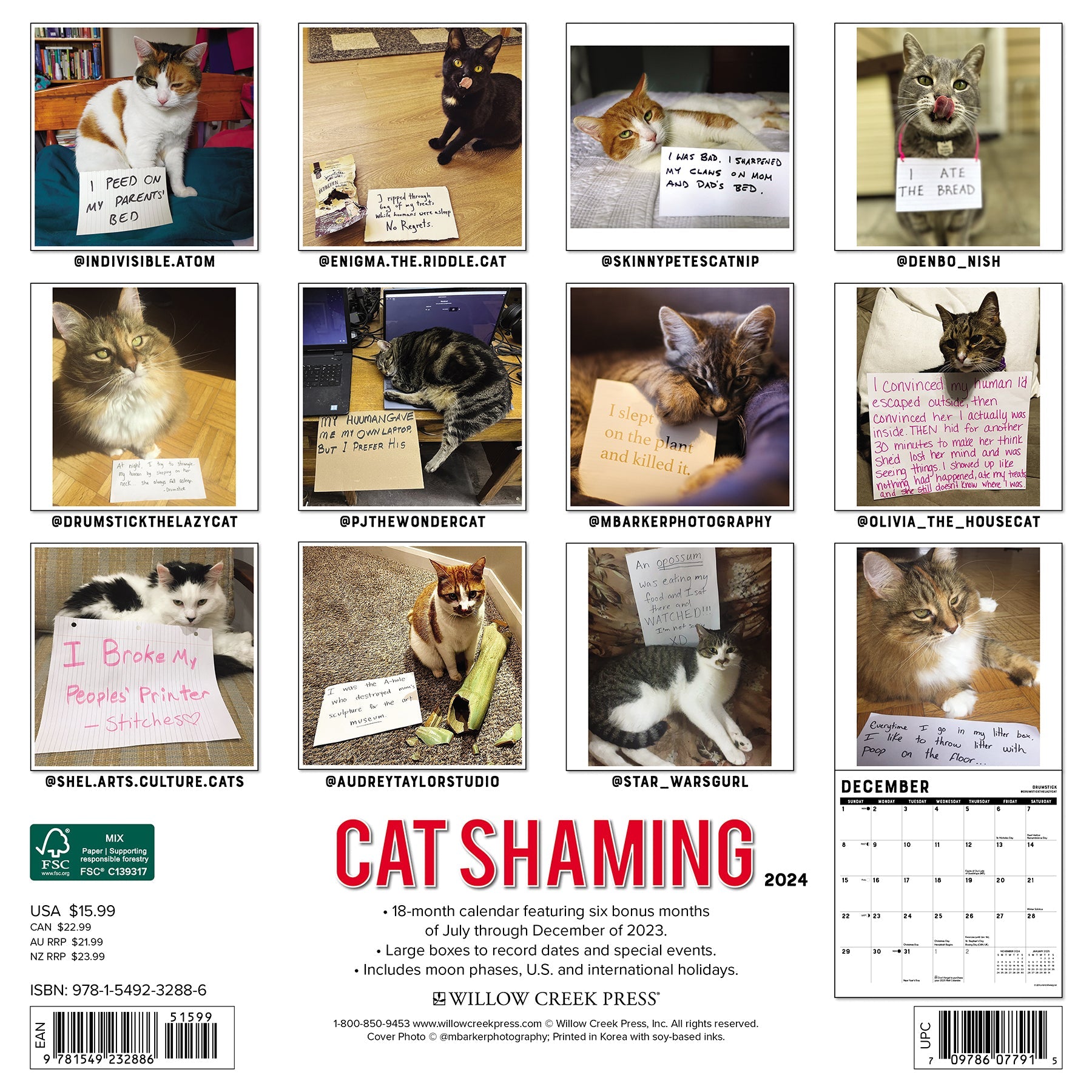 2024 Cat Shaming - Wall Calendar