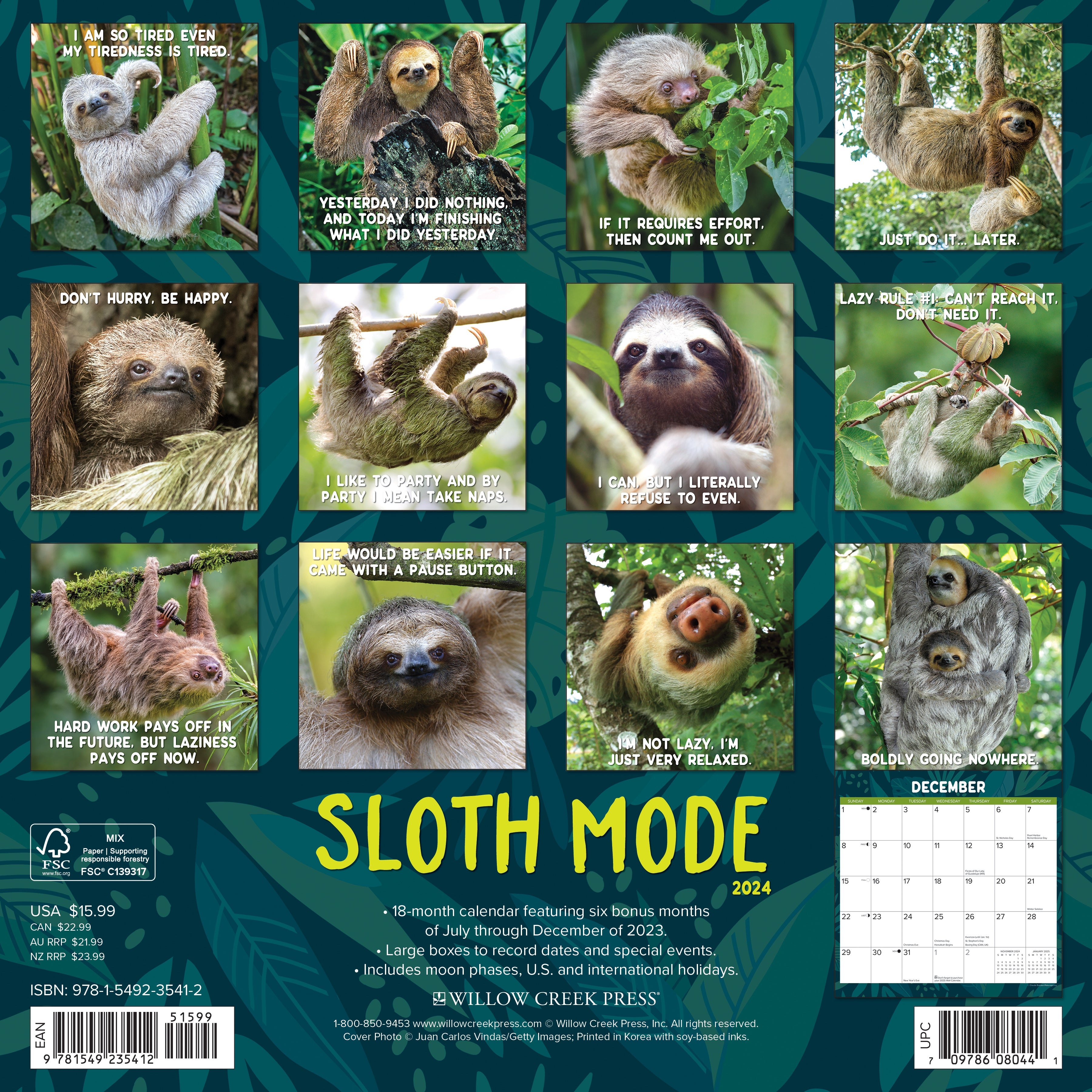 2024 Sloth Mode - Wall Calendar
