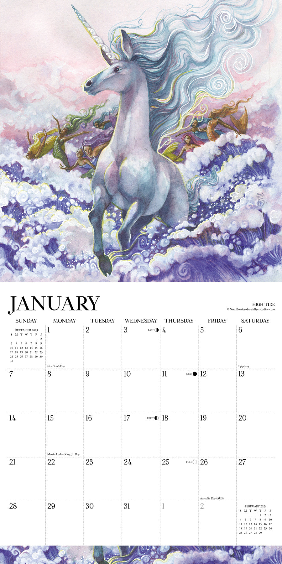2024 Unicorns by Sara Burrier (art) - Wall Calendar