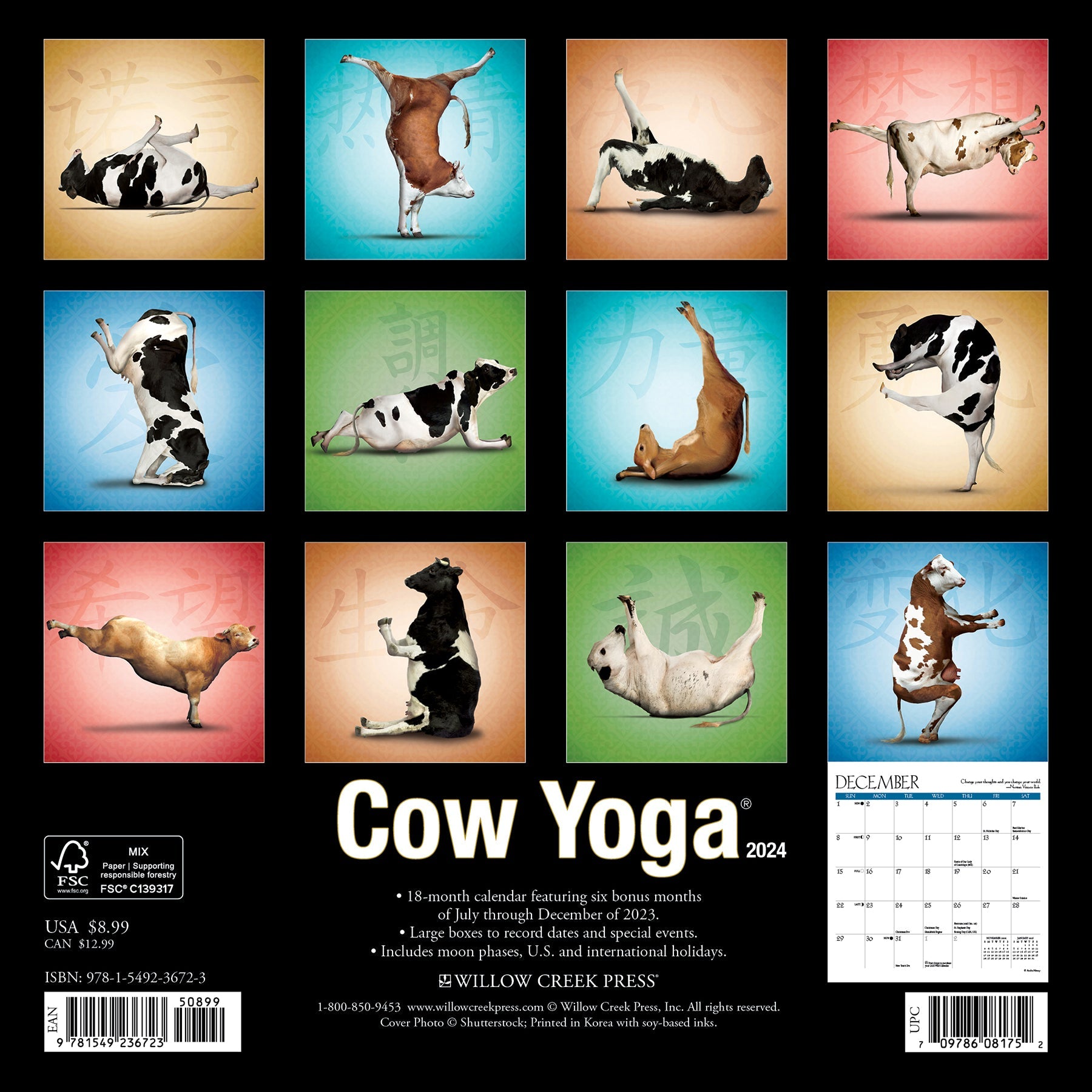 2024 Cow Yoga - Mini Wall Calendar