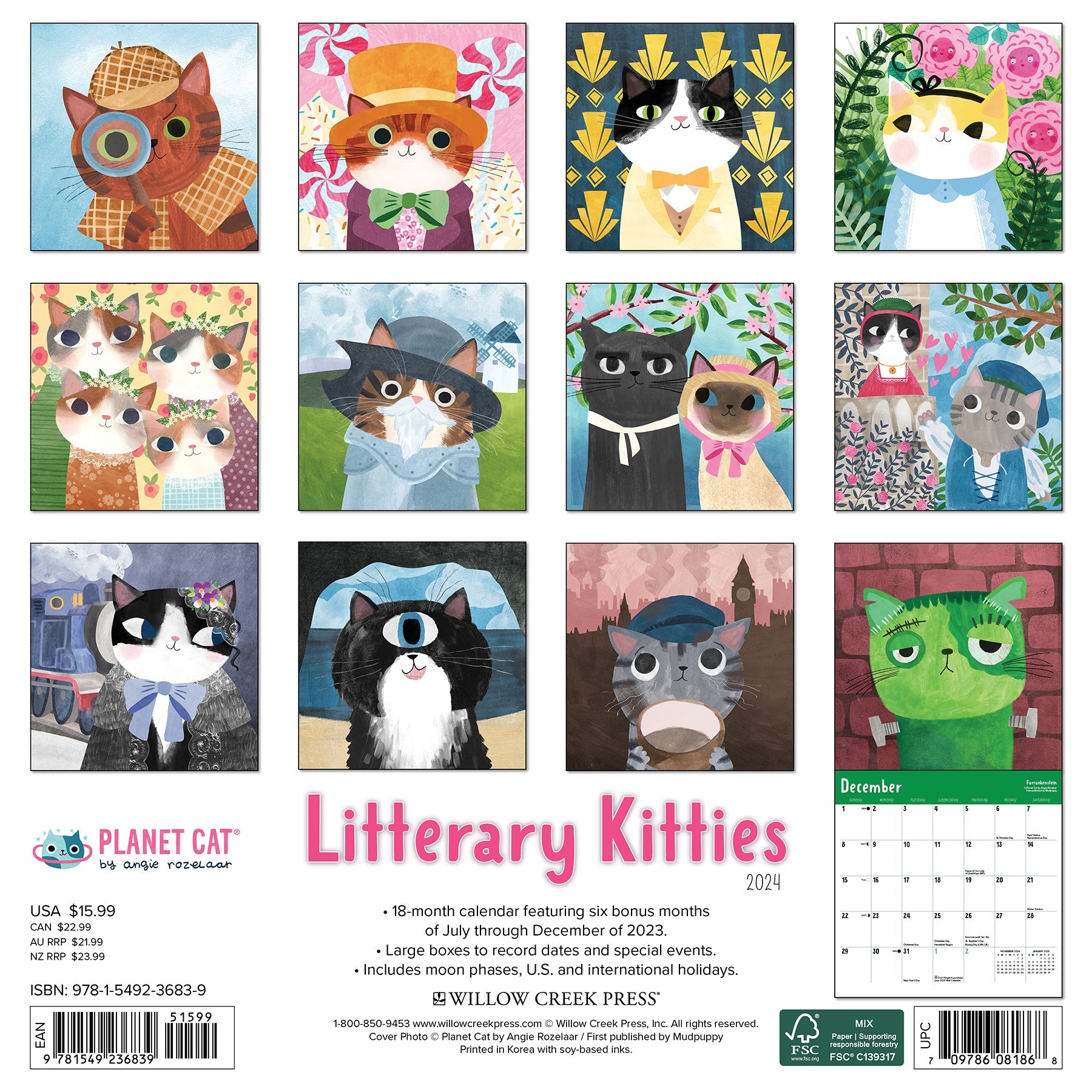2024 Litterary Kitties - Wall Calendar