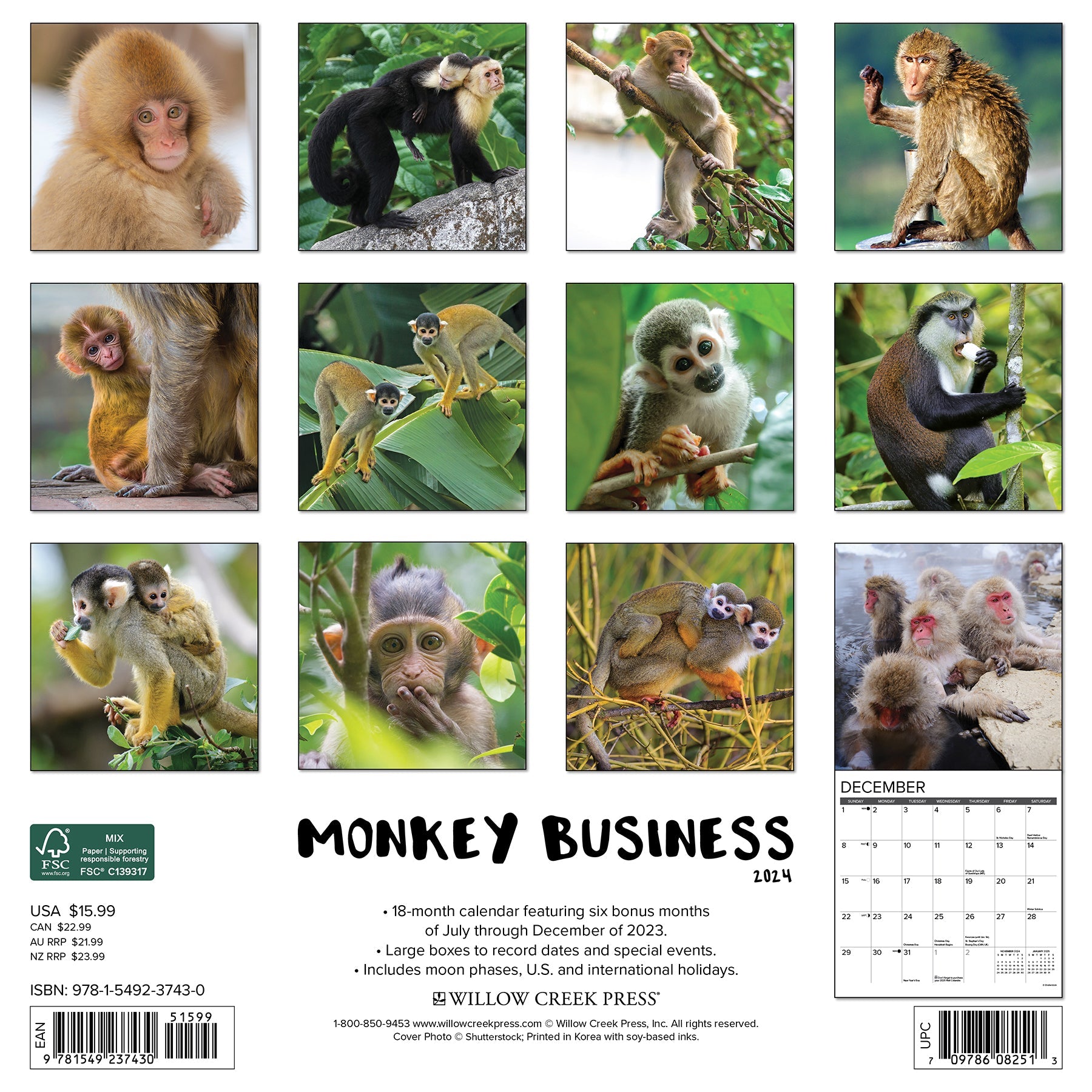 2024 Monkey Business - Wall Calendar