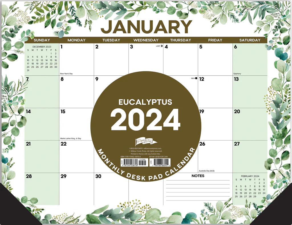 2024 Eucalyptus & Succulents - Monthly Large Desk Pad
