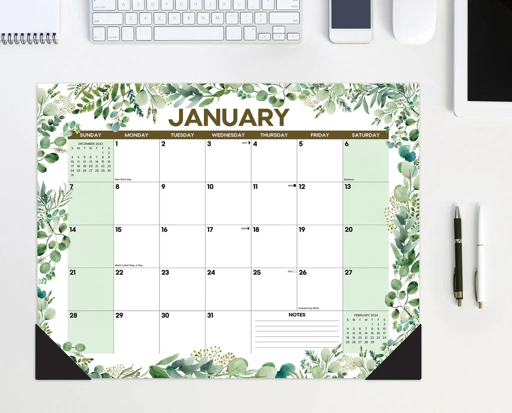 2024 Eucalyptus & Succulents - Monthly Large Desk Pad