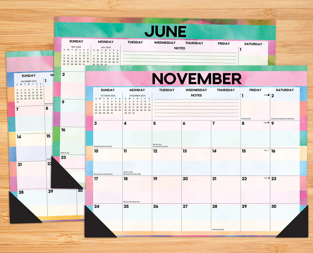 2024 Watercolor Stripes - Monthly Large Desk Pad