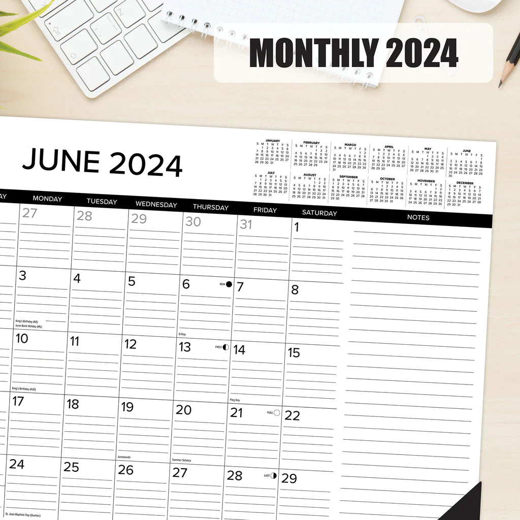 2024 Black & White - Monthly Large Desk Pad