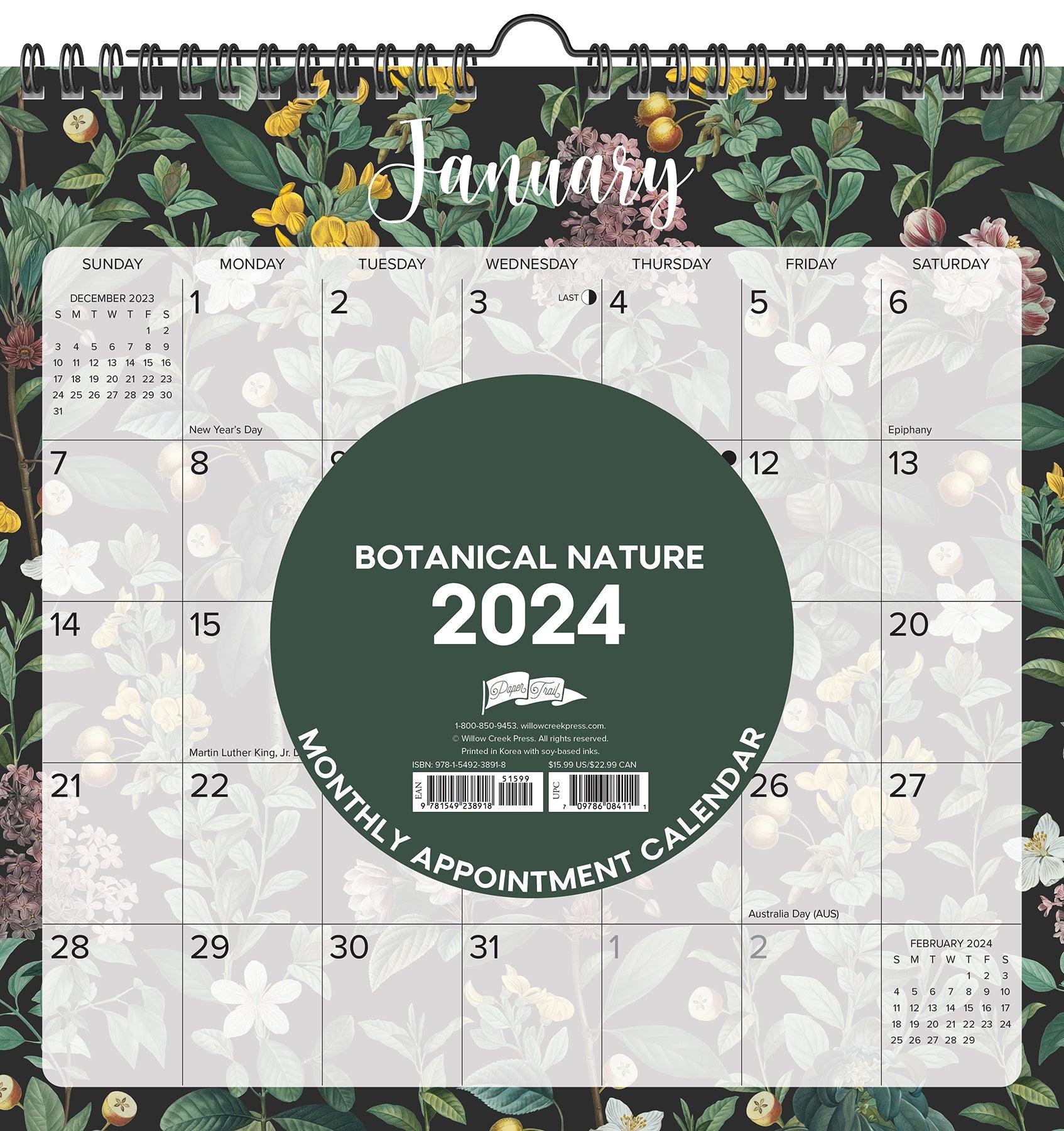 2024 Botanical Nature Spiral  - Wall Calendar