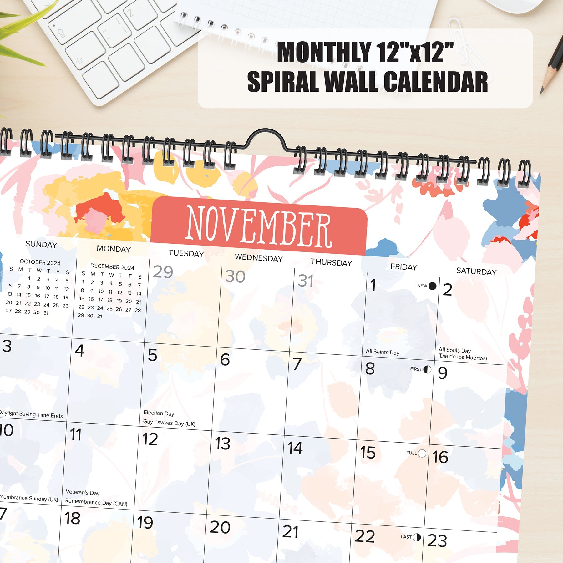 2024 Meadow Flowers Spiral  - Wall Calendar