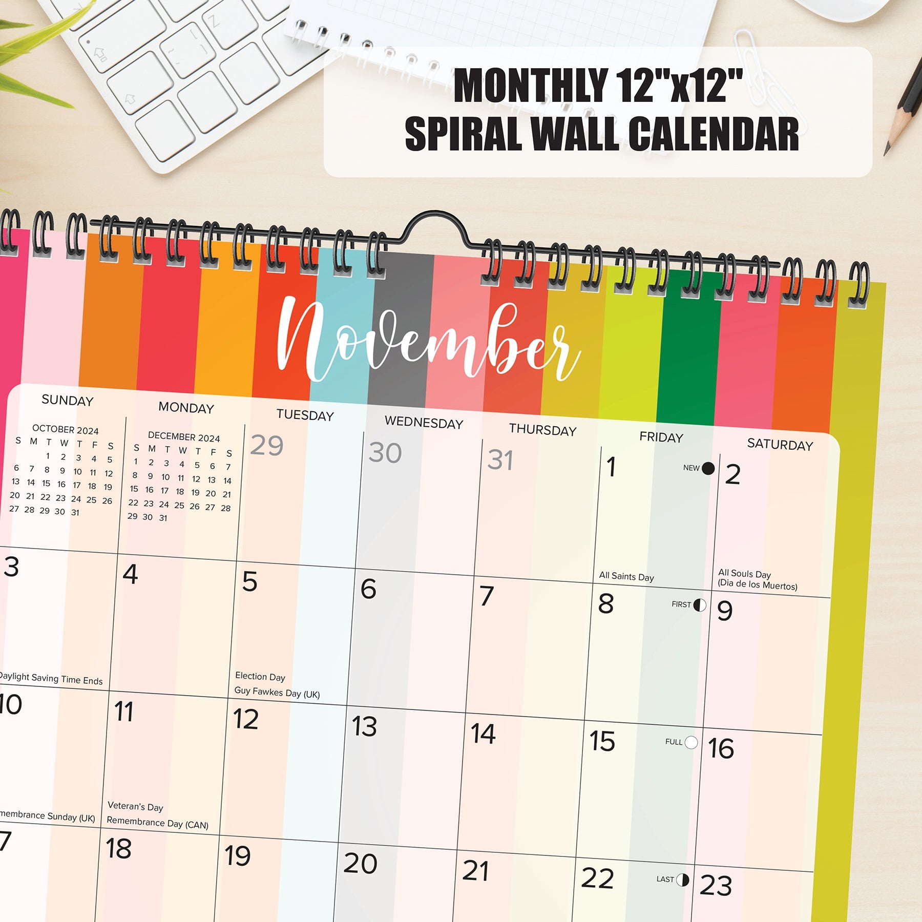 2024 Modern Stripe Spiral  - Wall Calendar