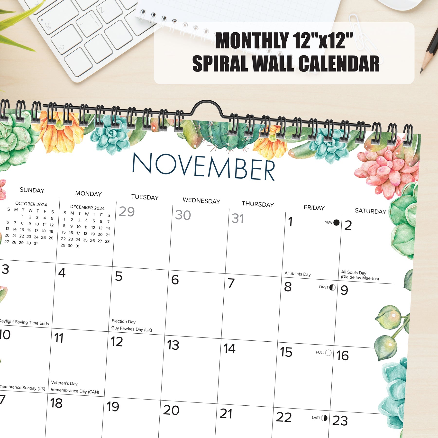 2024 Succulents Spiral  - Wall Calendar