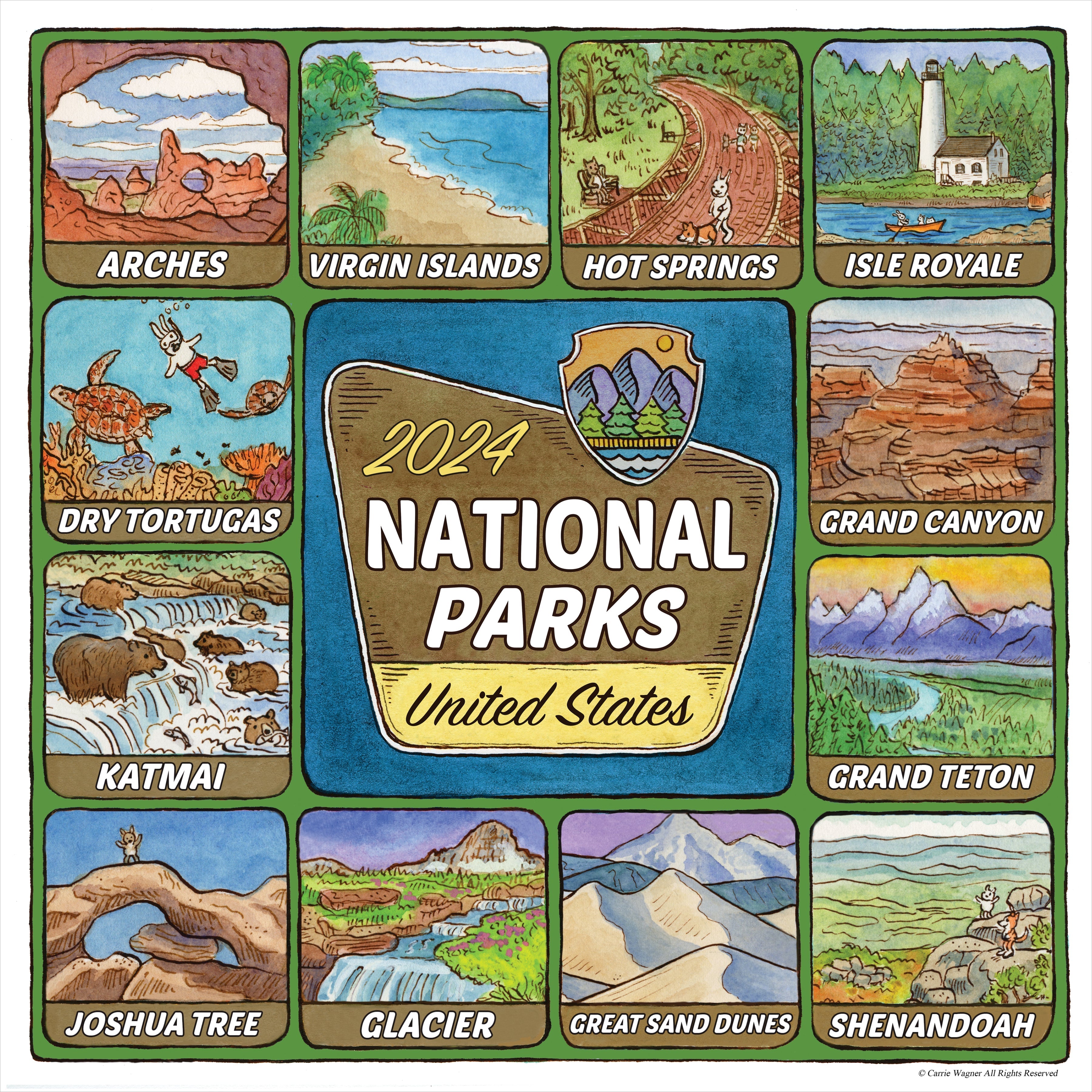 2024 National Parks-Art - Square Wall Calendar
