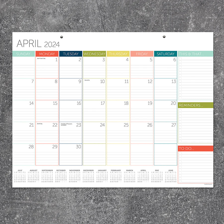 2024 Rainbow Blocks - Medium Monthly Desk Pad Blotter Calendar