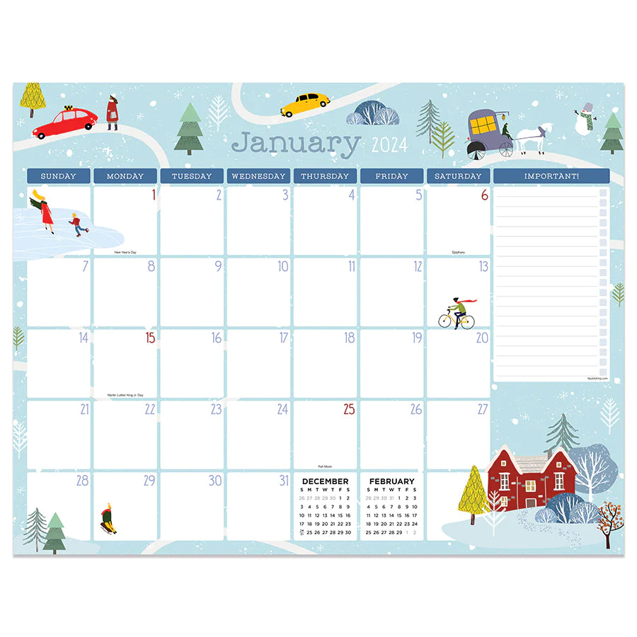 2024 Folk Love - Large Monthly Desk Pad Blotter Calendar