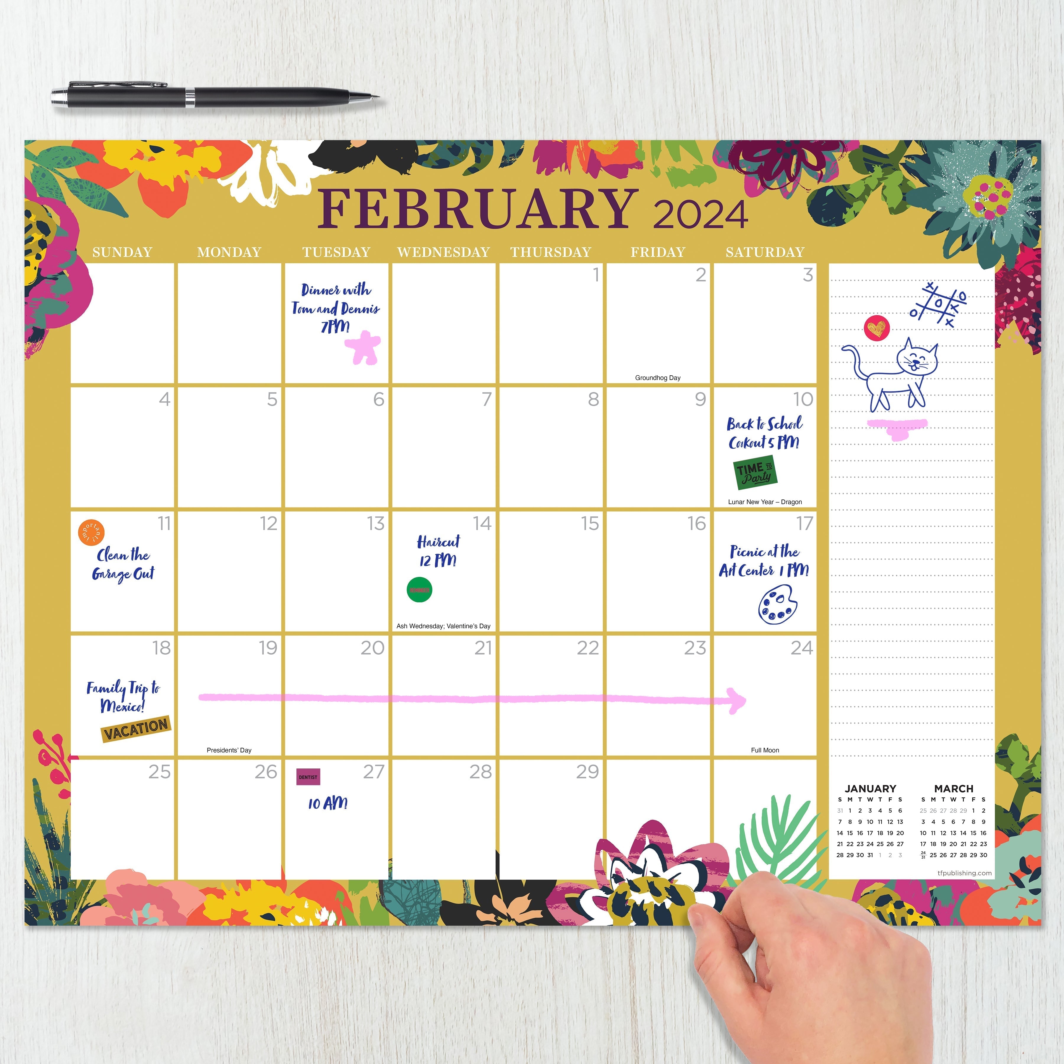 2024 Floral - Monthly Medium Desk Pad Blotter Calendar
