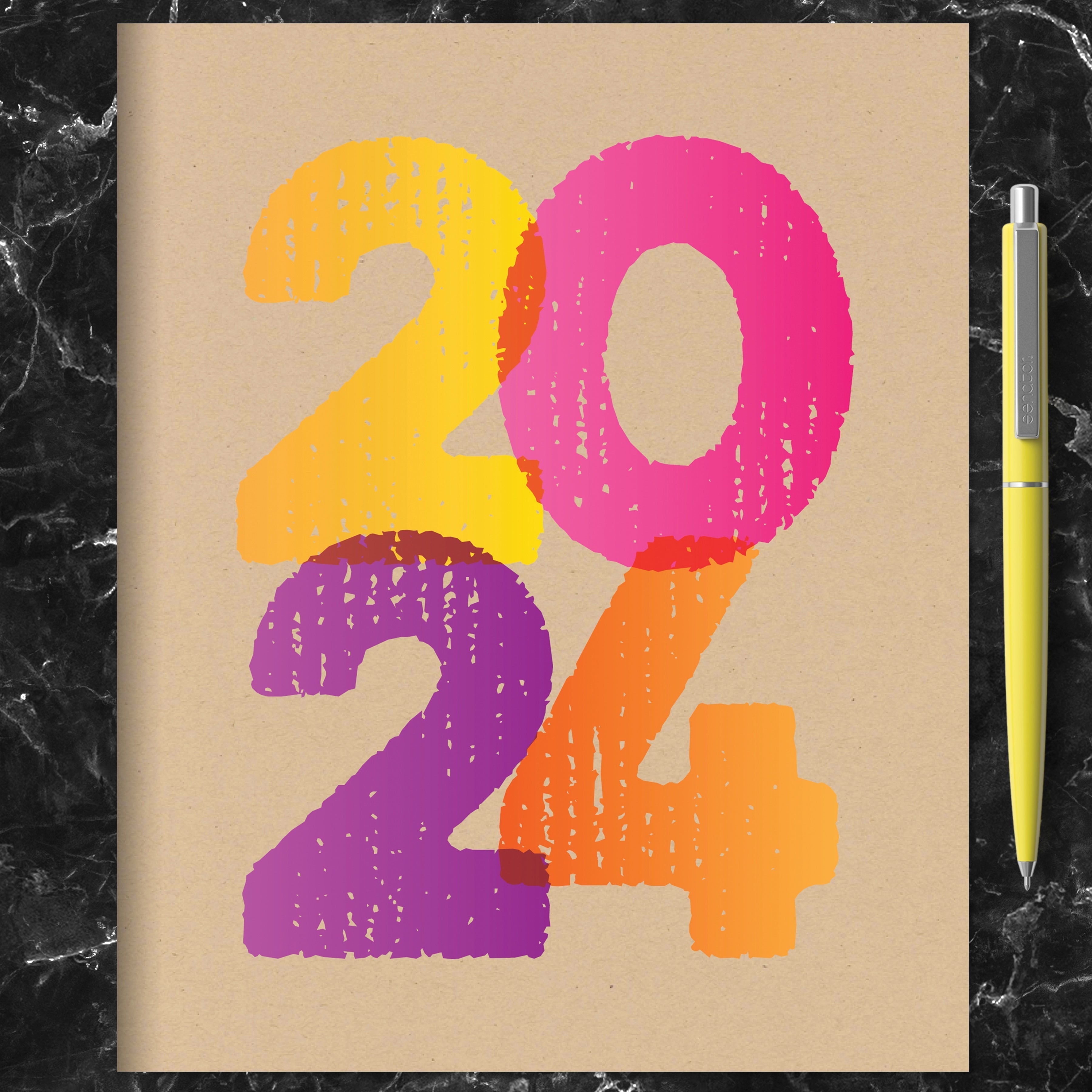 2024 Kraft Stamped - Medium Monthly Diary/Planner