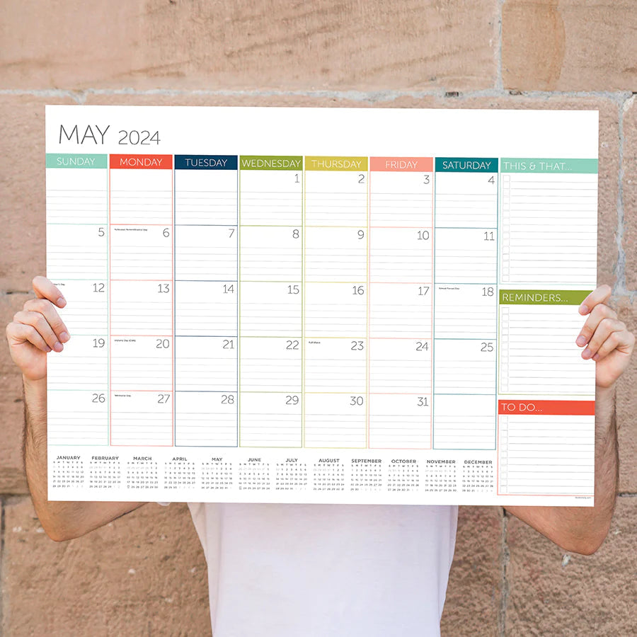 2024 Rainbow Blocks - Large Monthly Desk Pad Blotter Calendar