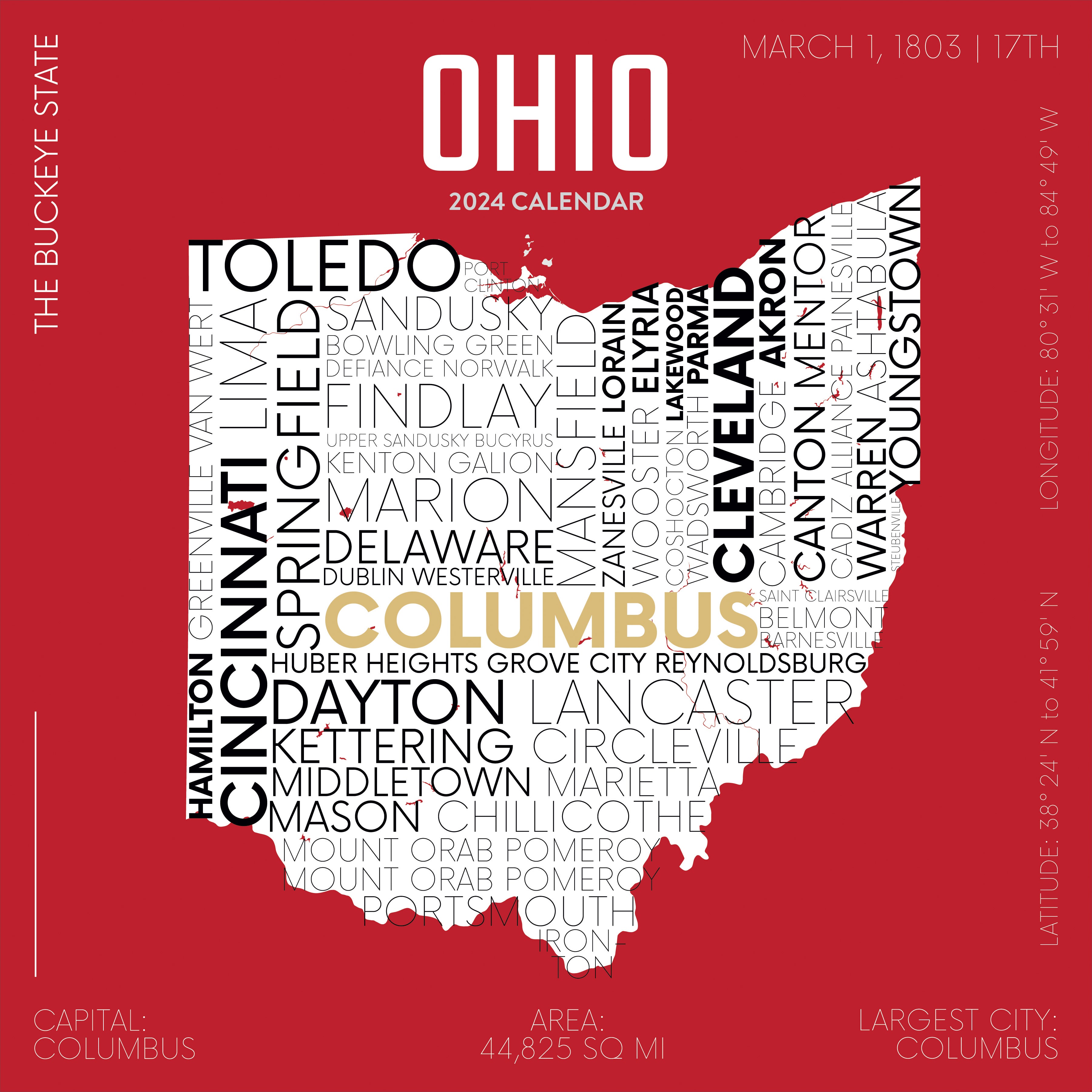 2024 Home: Ohio - Square Wall Calendar